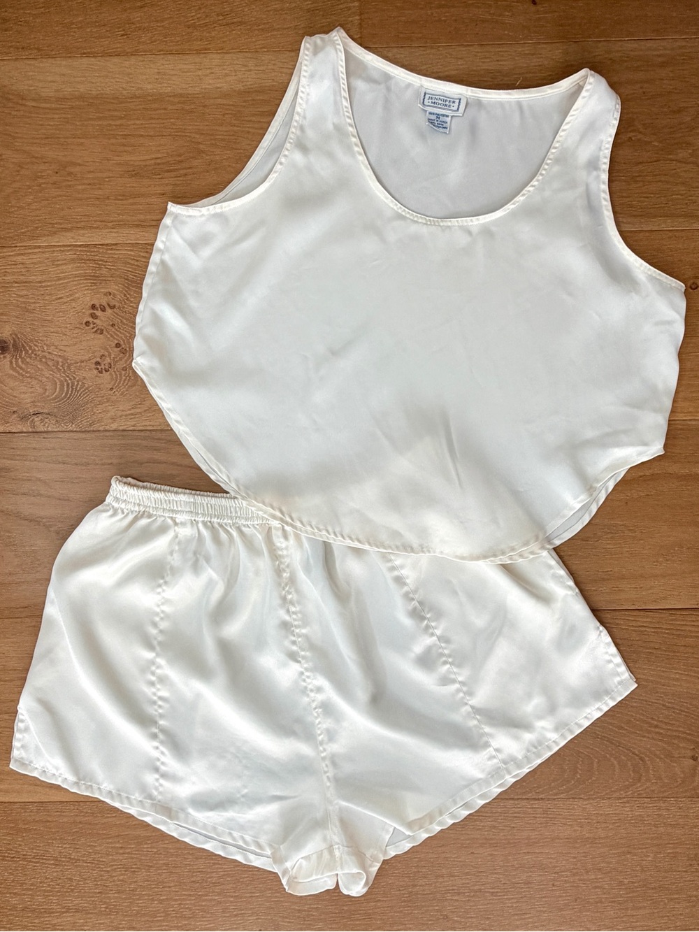 VTG Jennifer Moore Ivory Satin Cami Tap Shorts Pajama Set Medium Bridal 80s 90s